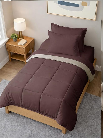 Twin XL Comforter Set - 5 Piece Bed in a Bag Twin XL Size Bed Set - Down Alternative Comforter, Flat Sheet, Fitted Sheet, Pillowcase & Sham for All Seasons - Soft, Comfy and Breathable - Brown/Beige