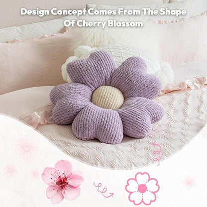 Sioloc Flower Throw Pillow, Cute Daisy Floor Seat Cushion, Aesthetic Fun Decorative Pillows for Bed Sofa Couch(Purple,19.7Inch)