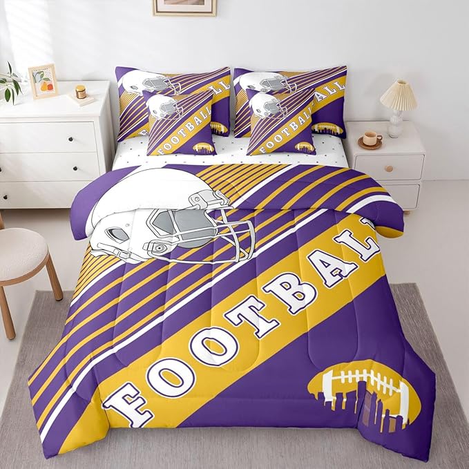 Erosebridal Rugby Football Comforter Sets Queen Size, Sports City Themed Bedding Bed in A Bag(Comforter+Fitted+Flat Sheet+2 Pillowcases+2 Throw Pillow Covers) 7 Pieces Bed Set
