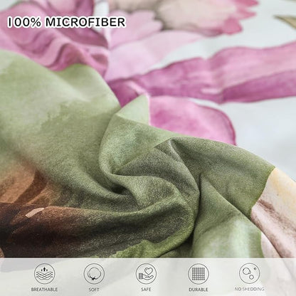 Yogeneg King Size Comforter Set 7 Piece Bed in a Bag,Elegant Floral Botanical Pattern Green Bedding Set,Soft Microfiber Comforter with Sheet Set,All Season Bed Set(Green Floral,King)