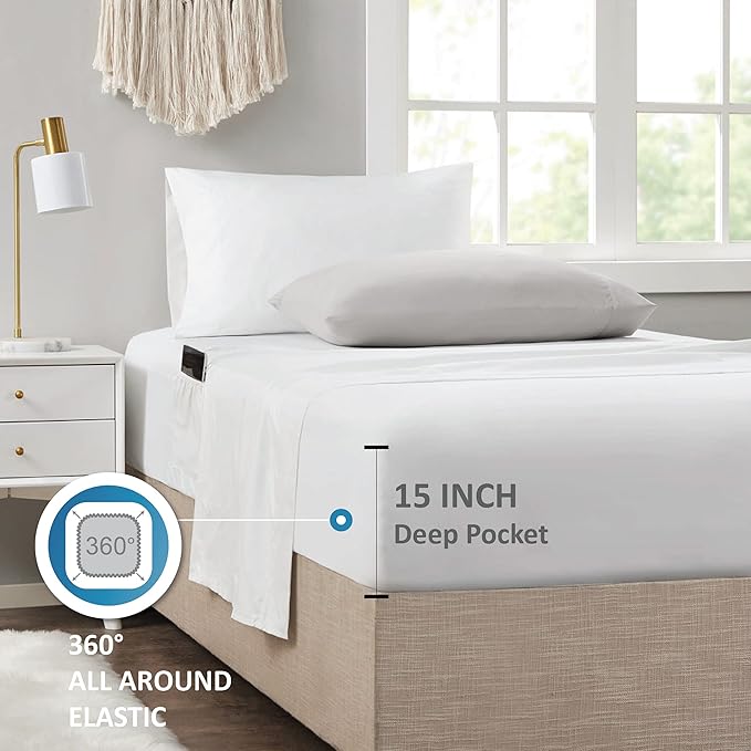 Madison Park Bed in A Bag - Trendy Casual Design Cozy Comforter with Complete Sheet Set with Side Pocket, All Season Cover, Matching Shams, Twin, Alexis, Leaf Yellow 6 Piece