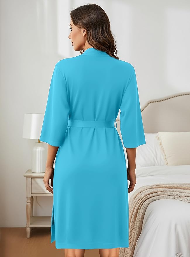 NY Threads Women's Robe Long Knit Bathrobe 3/4 Sleeves Soft Kimono Lightweight Loungewear