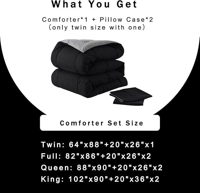 DOWNCOOL Twin Comforter Set -All Season Bedding Comforters Sets with 1 Pillow Case -2 Pieces Bed Set Down Alternative Comforter Set -Black/Grey Twin Bedding Sets(64"x88")