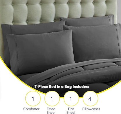 Sweet Home Collection RV Short Queen Comforter Set for RV Camper - Comforter Set with Fitted & Flat Sheet, 4 Pillowcases - Tailored for RV Short Queen Beds - Cozy Essentials for Your RV Bedroom, Gray