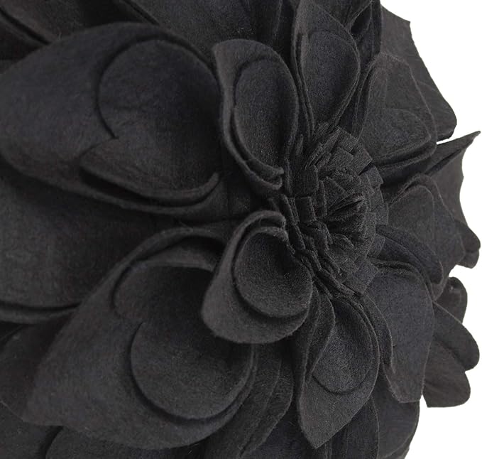 Fennco Styles Handmade 3D Heart-Shaped Petals Flower Decorative Filled Throw Pillow 13" Round - Black Floral Pillow for Couch, Home Décor and Holiday, Housewarming Gift