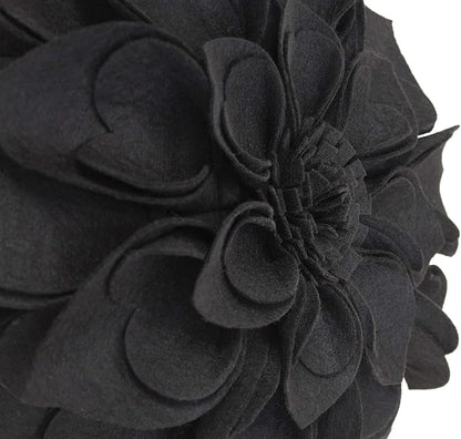 Fennco Styles Handmade 3D Heart-Shaped Petals Flower Decorative Filled Throw Pillow 13" Round - Black Floral Pillow for Couch, Home Décor and Holiday, Housewarming Gift