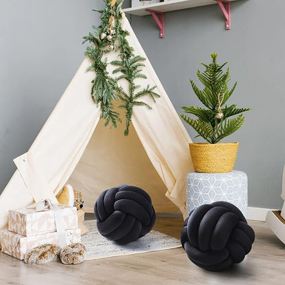 Namalu 2 Pcs Soft Knot Pillow Ball, Decorative Round Throw Knotted Pillows Cushion, Handmade Stuffed Ball Pillows for Winter Bedroom Sofa Couch Home Decor(7.87 Inches,Black)