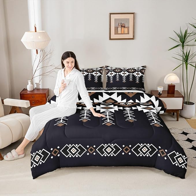 Erosebridal Rustic Western Twin Bedding Set, Boho Aztec Comforter Set for Kids Boys Teens Adult, Native Tribal Ethnic Duvet Insert Southwestern Farmhouse Geometric Down Comforter, 1 Pillow Case