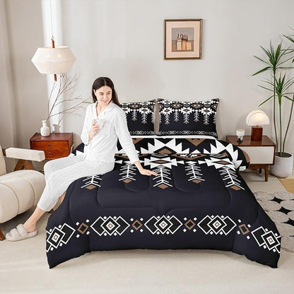 Erosebridal Rustic Western Full Bedding Set, Boho Aztec Comforter Set for Kids Boys Teens Adult, Native Tribal Ethnic Duvet Insert Southwestern Farmhouse Geometric Down Comforter, 2 Pillow Cases