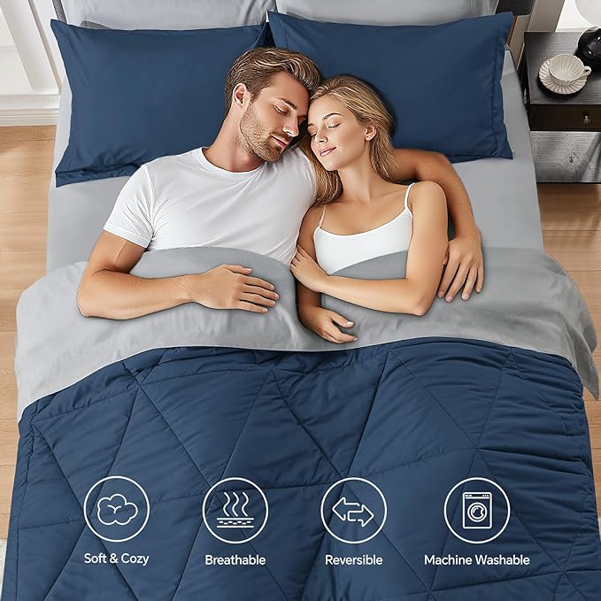 BEDELITE Twin Comforter Set 5 Pieces Bed in A Bag - Soft Microfiber Reversible Calm Blue Bed Set with Comforters, Sheets, Pillowcase & Sham, Cozy Luxury Bedding Sets for All Season