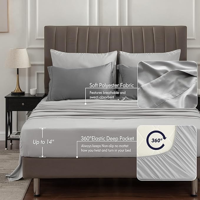 BEDELITE California King Size Comforter Set 7 Pieces Bed in A Bag - Soft Microfiber Reversible Cal King Grey Bed Set with Comforters, Sheets, Pillowcases & Shams, Cozy Bedding Sets for All Season
