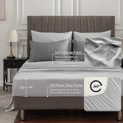 BEDELITE Full Comforter Set 7 Pieces Bed in A Bag - Soft Microfiber Reversible Grey Bed Set with Comforters, Sheets, Pillowcases & Shams, Cozy Luxury Bedding Sets for All Season