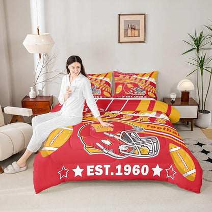 Feelyou Football Bedding Set King Size Boys Girls Rugby Sports Comforter Set Women Men Football City Duvet Quilt Bedroom Decor