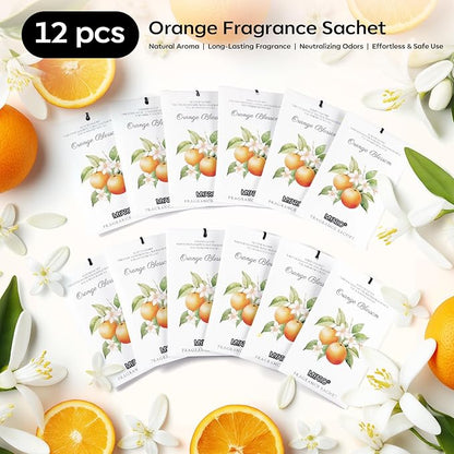 MYARO 12 Packs Orange Blossom Scent Sachets for Closet Home Long Lasting Shoe Odor Deodorizer Bathroom Car Air Frehener