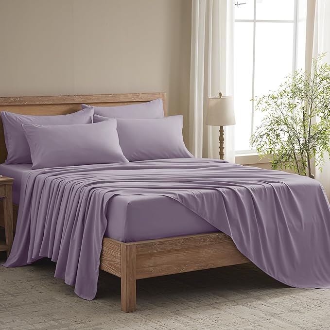 Twin Sheets Set - 4 Piece Soft Microfiber and Wrinkle Free Sheets - Easy Care, Extra Soft, Cooling Sheets - 1 Deep Pocket Fitted Sheet 1 Flat Sheet and 2 Pillowcases (Twin Lavender)