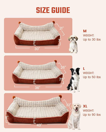 Orthopedic Dog Bed for Large Sized Dogs, Waterproof Supportive Egg Crate Foam Medium Dog Couch, Pet Bed with with Removable Bolsters, Washable Cover Non-Slip Bottom, (36''×26''×7.5'')
