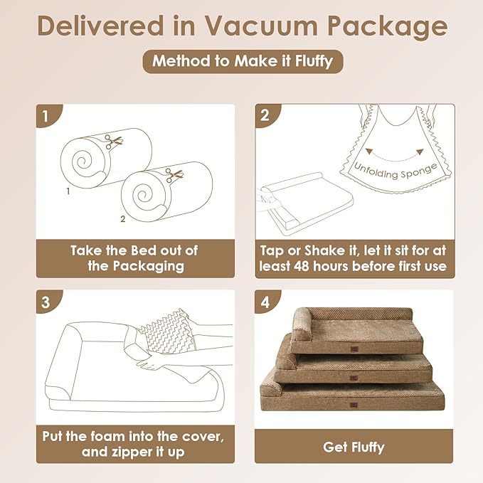 EHEYCIGA XXL Dog Bed Memory Foam, Orthopedic Giant Dog Bed Jumbo with Washable Removable Cover, Waterproof Pet Sofa Couch with Nonskid Bottom, 48x35x7.5, Camel