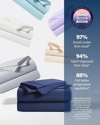 REST® Evercool®+ Cooling Sheet Set, Full Size, Midnight Blue, Breathable Bed Sheets for Hot Sleeper and Night Sweats, with Pillowcases, with Ionic+ Self-Cleaning Silver Yarn for Sensitive Skin, 4PCS