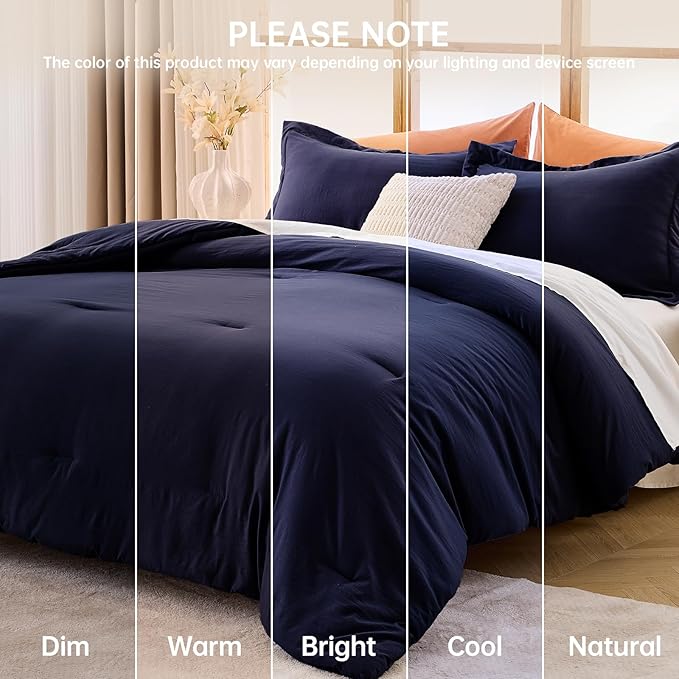MUXHOMO Oversized King Comforter Sets, All Season Ultra Soft Down Alternative Bedding - 3 Piece Lightweight Bed Set Includes 1 Comforter (120"x98") and 2 Pillow Shams (20"x36"), Navy Blue