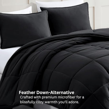 Casa Platino King Size Comforter Set - Pre-Washed Ultra Soft, Breathable & Cozy, 100% Brushed Microfiber Duvet Insert - Fade Resistant Bed Comforter - Black