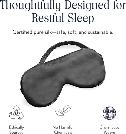 Brooklinen Silk Eye Mask for Sleeping – Carbon Grey, 100% Mulberry Silk Sleep Mask with Soft Elastic Strap, Machine Washable, Breathable & Cool-to-The-Touch – Ideal for Sleeping & Traveling