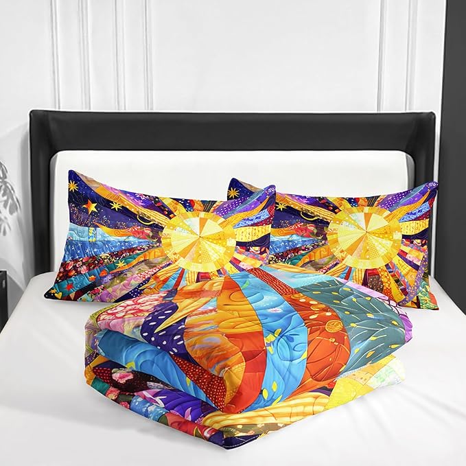 Sun Boho Comforter Set King Size 3 Pieces Bed in a Bag,Color Wildflower Garden Floral Bedding Set for Boys Girls Women, Floral Aesthetic Rustic Farmhouse Botanical Bedroom with 2 Pillow Covers