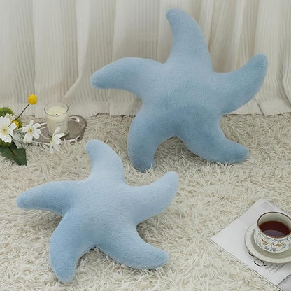 Starfish Pillow, Cute Decorative Pillows for Couch Bed, Aesthetic Room Decor Accent Pillow Plush with Soft Faux Rabbit Fur for Bedroom Living Room (Grey Blue, 19.6 Inches)