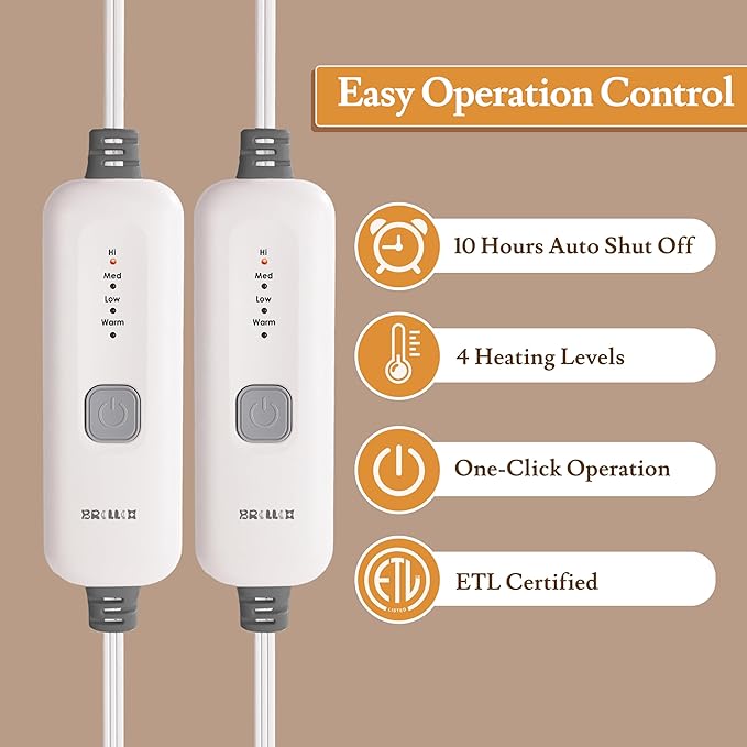 Electric Heated Blanket 84"x90" Queen Size - 4 Heat Settings & Dual Controllers, 10H Auto Shut Off, Ultra-Soft Sherpa Heated Blanket with Overheat Protection, Light Blue