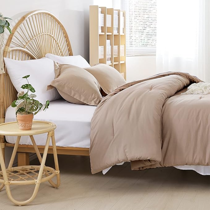 weigelia Twin Comforter Set 5 Pieces Taupe Bed in A Bag Soft Queen Bedding Set Lightweight Comforter Set for Women and Men（Comforters, Flat & Fitted Sheets, Pillowcases & Shams）