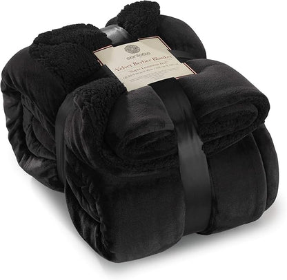 Genteele Sherpa Throw Blanket Super Soft Reversible Ultra Luxurious Plush Blanket, 90 x 90 inches, Black/Black