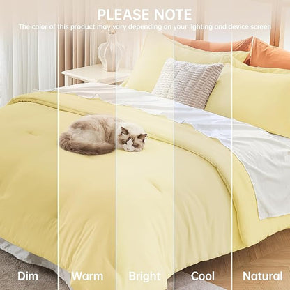 MUXHOMO King Size Comforter Set, All Season Ultra Soft Down Alternative Bedding - 3 Piece Lightweight Bed Set Includes 1 Comforter (104"x90") and 2 Pillow Shams (20"x36"), Cream Yellow