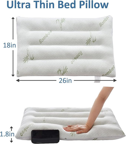 SWTMERRY Ultra Thin Pillows for Sleeping, Flat Pillows for Stomach & Side Sleepers, Rayon Derived from Bamboo, 7D High Support 2.5 inch Height Slim Bed Pillow