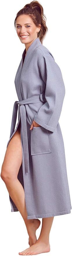 Luxurious Bathrobe for Women - Soft & Absorbent - Lightweigh & Comfort - Long & Kimono - Waffle & Cotton - Hotel/Spa Robe