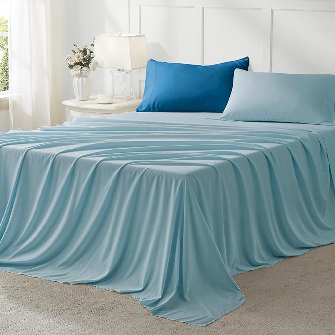 Anluoer Twin Comforter Set,Teal&Light Blue in a Bag 5 Piece,Lightweight Bedding Set with Soft Down Alternative Fill,Bed Set Includes Comforter, Fitted Sheet, Flat Sheet,Pillowcase and Sham
