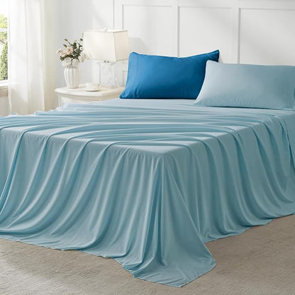 Anluoer Twin Comforter Set,Teal&Light Blue in a Bag 5 Piece,Lightweight Bedding Set with Soft Down Alternative Fill,Bed Set Includes Comforter, Fitted Sheet, Flat Sheet,Pillowcase and Sham