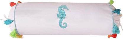 Levtex Home Seahorse Embroidered Neckroll, Coastal, Embroidered, 100% Cotton, Multi