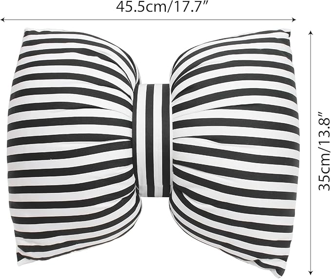 Bow Shaped Pillow, Decorative Sofa Throw Pillows, 17.7" x 13.8", Striped Black and White Reversible Pillow Cushions for Couch Bed Sofa Office Car Decor Neck Waist, Hand Made Cotton, Detachable to Wash