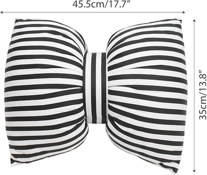 Bow Shaped Pillow, Decorative Sofa Throw Pillows, 17.7" x 13.8", Striped Black and White Reversible Pillow Cushions for Couch Bed Sofa Office Car Decor Neck Waist, Hand Made Cotton, Detachable to Wash