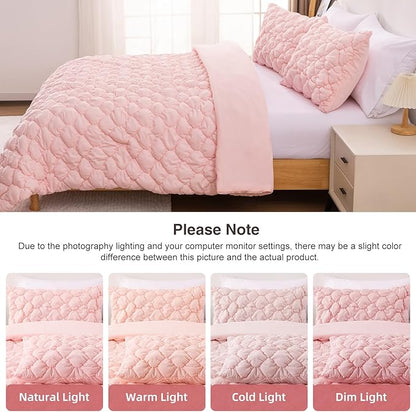 Holawakaka Luxury Blush Full Size Quilt Bedding Set 3-Piece, Solid Color Soft Microfiber Diamond Quilted Bedspread Coverlet with 2 Pillow Shams, Lightweight Bed Comforter Sets