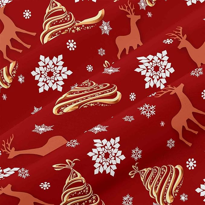 Christmas Comforter Set Queen Size - 3 Pcs 90x90 inch Red Deear Gold Tree and Snow Pattern Printed Bedding Sets -Soft and Lightweight All Season Duvet Bed in a Bag for Women