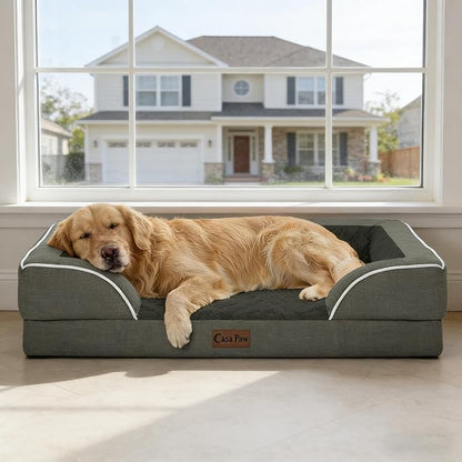 Orthopedic Dog Beds for Large Sized Dogs, Waterproof Memory Foam Large Pet Bed with Sides 35x22Inch, Non-Slip and Egg-Crate Foam Big Dog Couch Bed with Removable Washable Cover, Dark Green