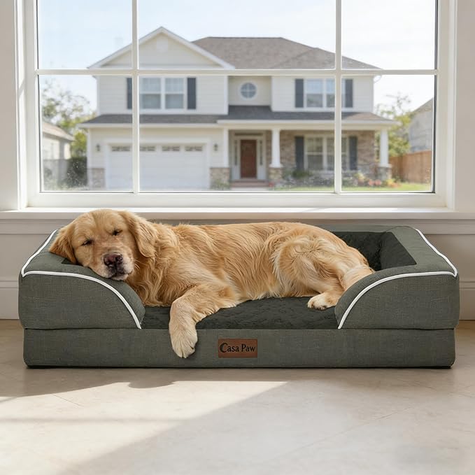 Orthopedic XL Dog Beds, Waterproof Memory Foam Big Pet Bed for Extra Large Sized Dogs 45x35Inch, Non-Slip Bottom and Egg-Crate Foam Dog Couch Bed with Washable Removable Cover, Dark Green