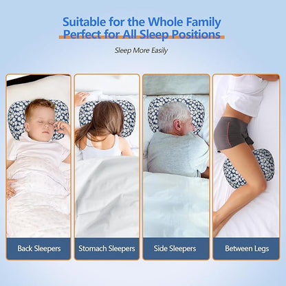 Ear Piercing Pillow for Side Sleepers, Pillow with an Ear Hole for CNH and Ear Pain Ear Inflammation Pressure Sores (Blue Flowers, 17.3"x12.6"x2")