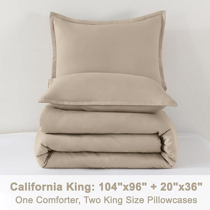 Litanika Khaki California King Comforter Set - 3 Pieces Cal King Lightweight Soft Solid Bed Comforter, Oversized All Season Down Alternative Bed Set (104x96In, 2 Pillowcases)
