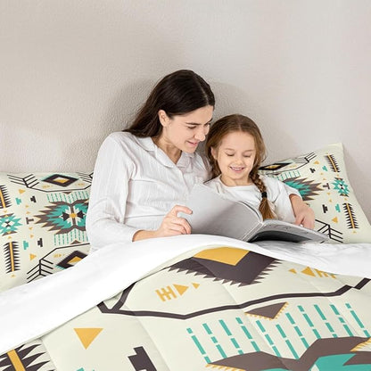 Southwest Comforter Set Twin Size,Rustic Tribal Aztec Style Quilt Set Abstract Art Vintage Western Bedding Set 2pcs for Women Adults Teens Kids Home Decor Green Brown Arrow Duvet Insert,1 Pillowcase
