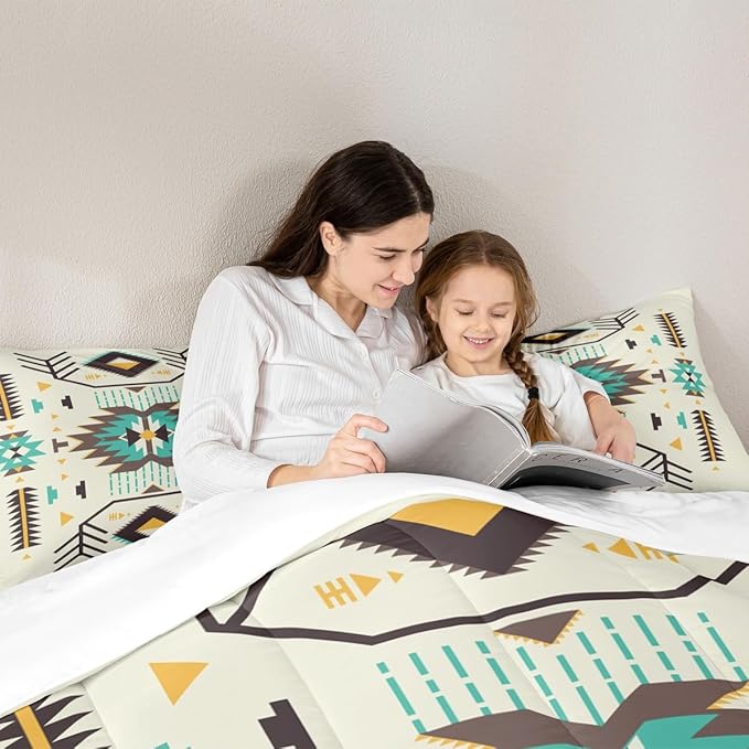 Southwest Comforter Set Full Size Rustic Tribal Aztec Style Quilt Set Abstract Art Vintage Bedding Set 3pcs for Women Adults Teens Kids Home Decor Green Brown Arrow Duvet Insert,2 Pillowcases