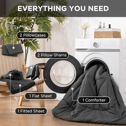 7 Pieces King Comforter Set - Utral Soft Microfiber Bedding Set, Thick Duvet Insert Bed in a Bag Without Rustling Noise for All Season, Dark Grey (102"x90")