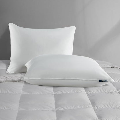 Serta 233 Thread Count White Goose Feather Down Fiber Pillows Medium Firm King Size Pillows Set of 2 Pack 100% Cotton Hotel Collection Bed Pillow for Side Sleeper