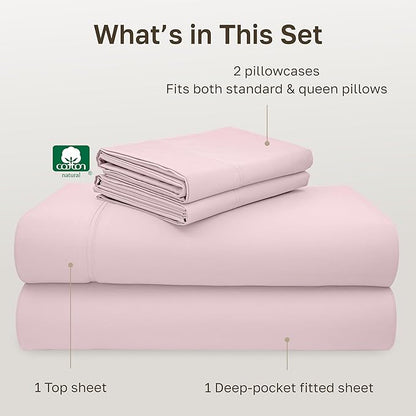 CALIFORNIA DESIGN DEN 5-Star Hotel 600 Thread Count 100% Cotton Sheets Set, Soft & Smooth Queen Sheet Set with Deep Pockets, Quality Beats Egyptian Cotton Claims (Blush Pink)