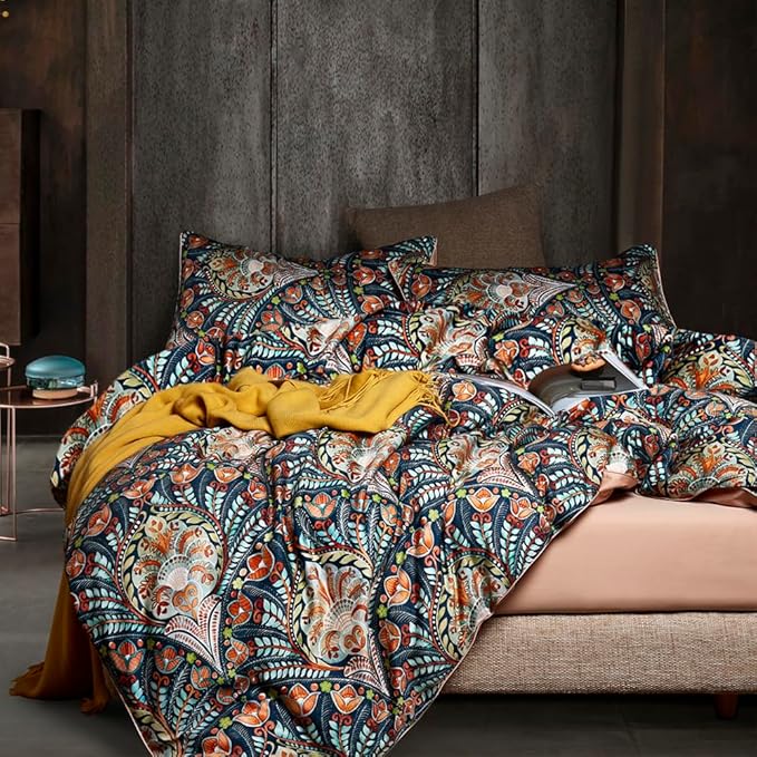 mixinni King Size Comforter Set Paisley Print 3 Pieces Boho Vibrant Colors Floral Comforter Sets Reversible Design Pink Bedding Set for All Season